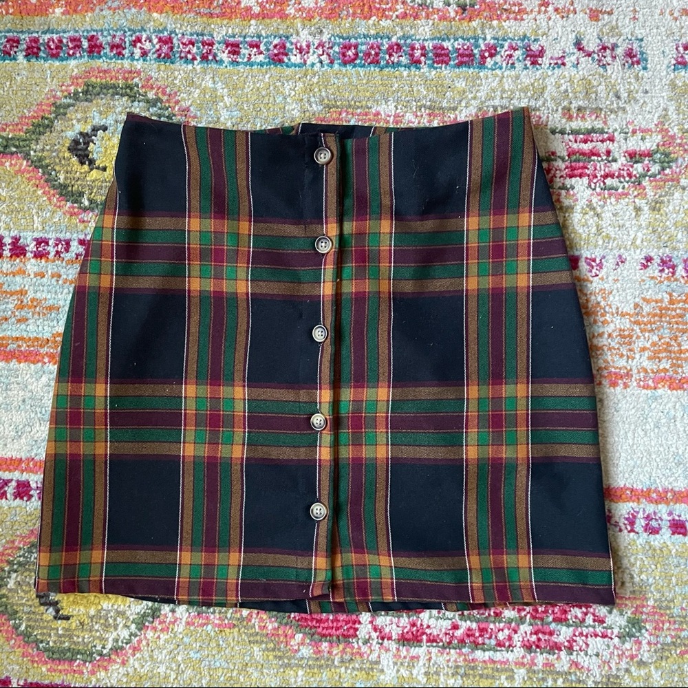 UO Urban Renewal Button Up Plaid Mini Skirt